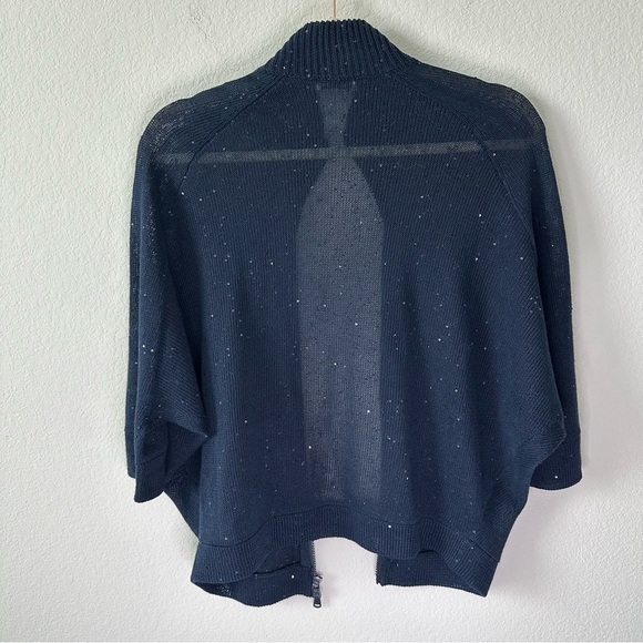 BRUNELLO CUCINELLI Mock Neck Navy Blue Sequin Zip-Up Sweater SZ S - Picture 6 of 8